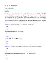 Bài tập môn Tiếng Anh Lớp 6 - Unit 7: Televis