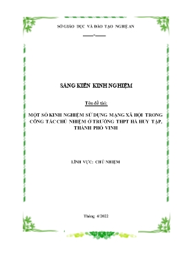 Sáng kiến kinh nghiệm Sử dụng mạng xã hội trong công tác chủ nhiệm ở trường THPT Hà Huy Tập, Thành phố Vinh