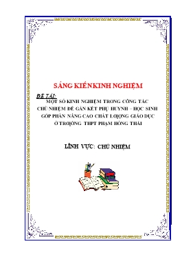 SKKN Công tác chủ nhiệm để gắn kết phụ huynh - học sinh góp phần nâng cao chất lượng giáo dục ở trường THPT Phạm Hồng Thái