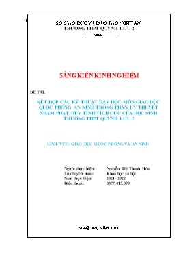 SKKN Kết hợp các kỹ thuật dạy học môn Giáo dục quốc phòng an ninh trong phần lý thuyết nhằm phát huy tính tích cực của học sinh trường THPT Quỳnh Lưu 2