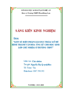 SKKN Một số biện pháp giáo dục thẩm mỹ để hình thành văn hóa ứng xử cho học sinh lớp chủ nhiệm ở trường THPT