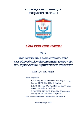 SKKN Một số biện pháp tăng cường vai trò của đội ngũ giáo viên chủ nhiệm trong việc xây dựng lớp học hạnh phúc ở trường THPT