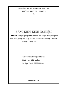 SKKN Một số giải pháp của giáo viên chủ nhiệm trong việc phát triển năng lực tự chủ và tự học cho học sinh tại trường THPT Đô Lương 4, Nghệ An