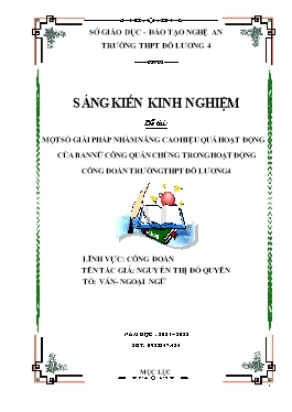 SKKN Một số giải pháp nhằm nâng cao hiệu quả hoạt động của ban nữ công quần chúng trong hoạt động công đoàn trường THPT Đô Lương 4