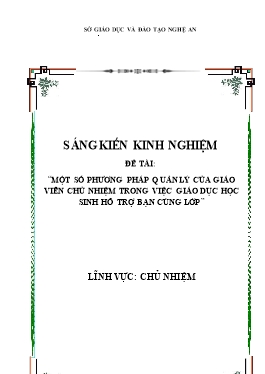 SKKN Một số phương pháp quản lý của giáo viên chủ nhiệm trong việc giáo dục học sinh hỗ trợ bạn cùng lớp