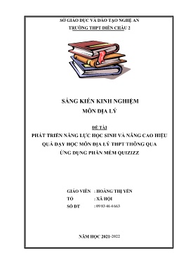 SKKN Phát triển năng lực học sinh và nâng cao hiệu quả dạy học môn địa lý THPT thông qua ứng dụng phần mềm Quizizz