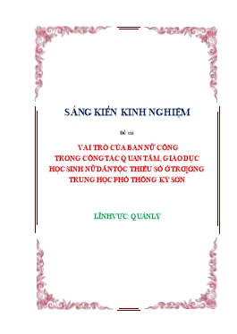 SKKN Vai trò của ban nữ công trong công tác quan tâm, giáo dục học sinh nữ dân tộc thiểu số ở trường Trung học Phổ thông Kỳ Sơn