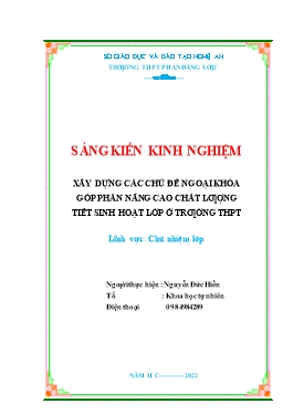 SKKN Xây dựng các chủ đề ngoại khóa góp phần nâng cao chất lượng tiết sinh hoạt lớp ở trường THPT