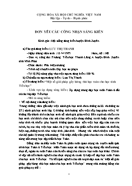 Đơn công nhận SKKN Một số giải pháp gây hứng thú học toán cho học sinh Tiểu học